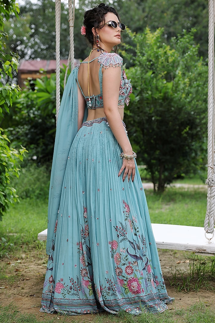 Multi-Colored Georgette Tropical Printed Wedding Lehenga Set by LASHA at Pernia's Pop Up Shop