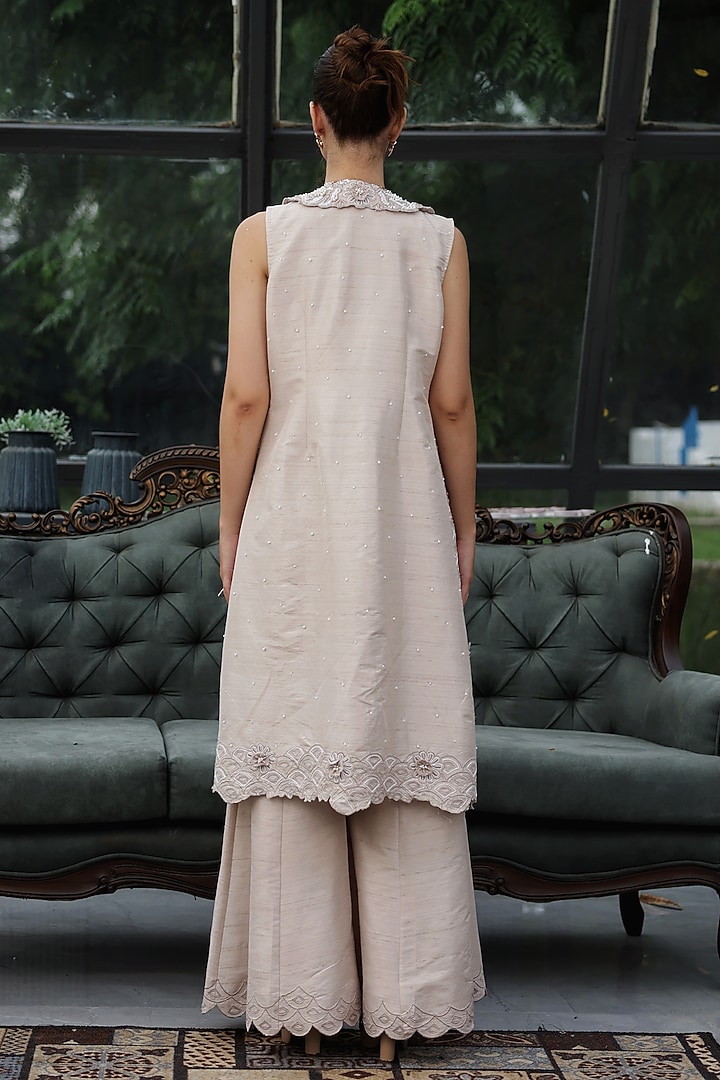 Grey Satin Cutwork Draped Skirt Set by LASHA at Pernia's Pop Up Shop