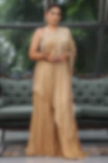 Gold Silk Zari Tissue Dabka Embroidered Kaftan Set by LASHA at Pernia's Pop Up Shop