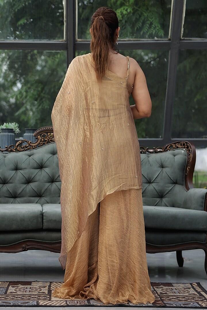 Gold Silk Zari Tissue Dabka Embroidered Kaftan Set by LASHA at Pernia's Pop Up Shop