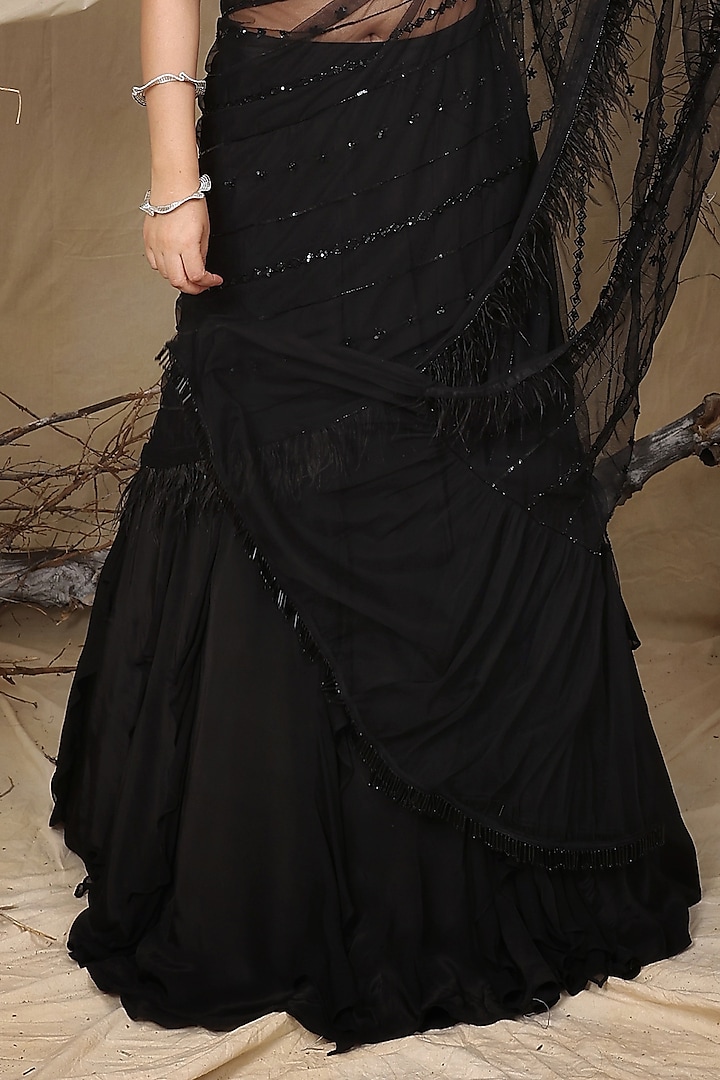 Black Crepe Ruffled Skirt Set by LASHA at Pernia's Pop Up Shop