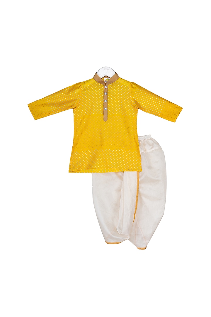 Yellow & Cream Printed Kurta Set For Boys by Little Stars