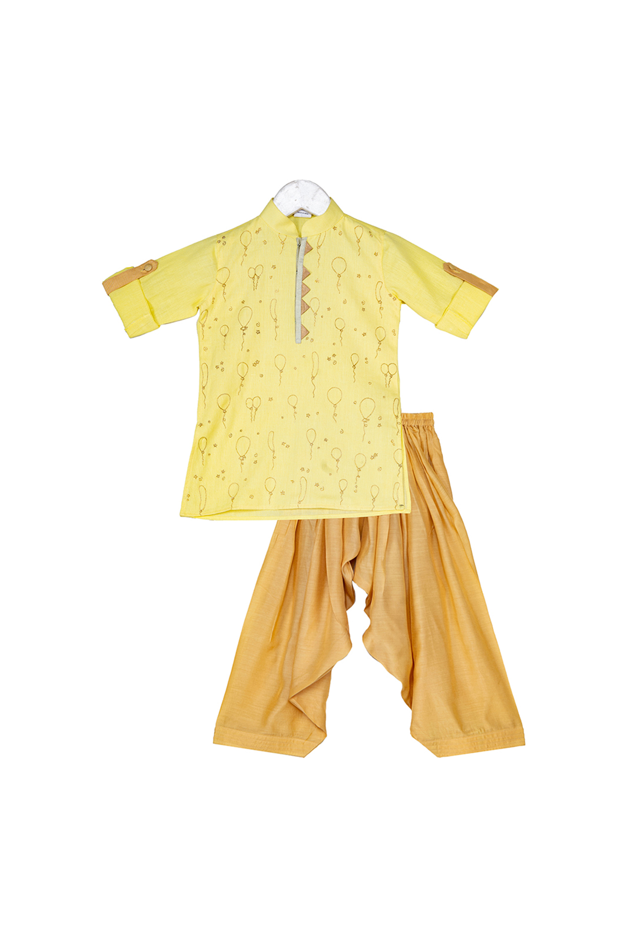 Lemon & Beige Embellished Kurta Set For Boys by Little Stars at Pernia's Pop Up Shop