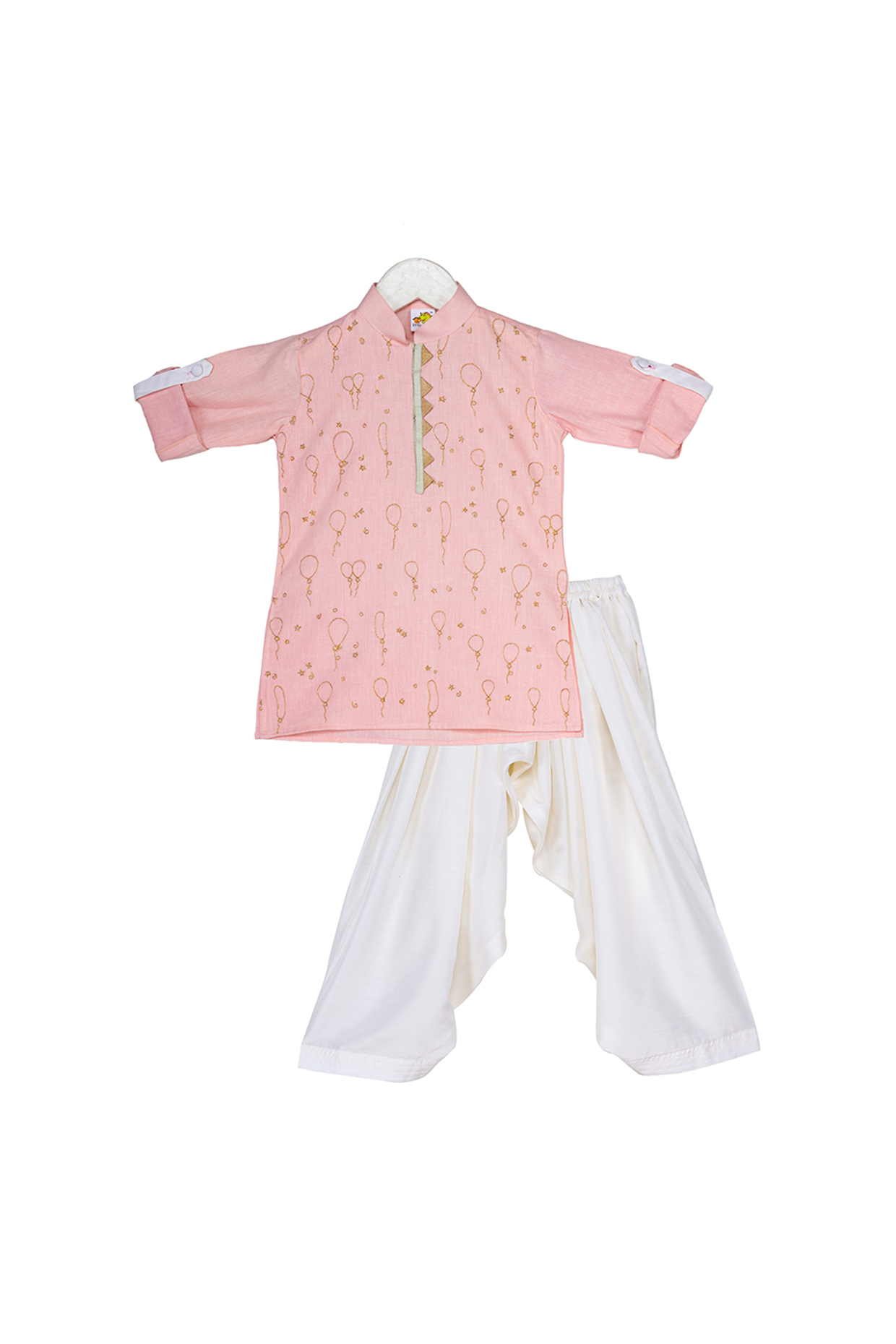 Peach & White Embellished Kurta Set For Boys by Little Stars at Pernia's Pop Up Shop