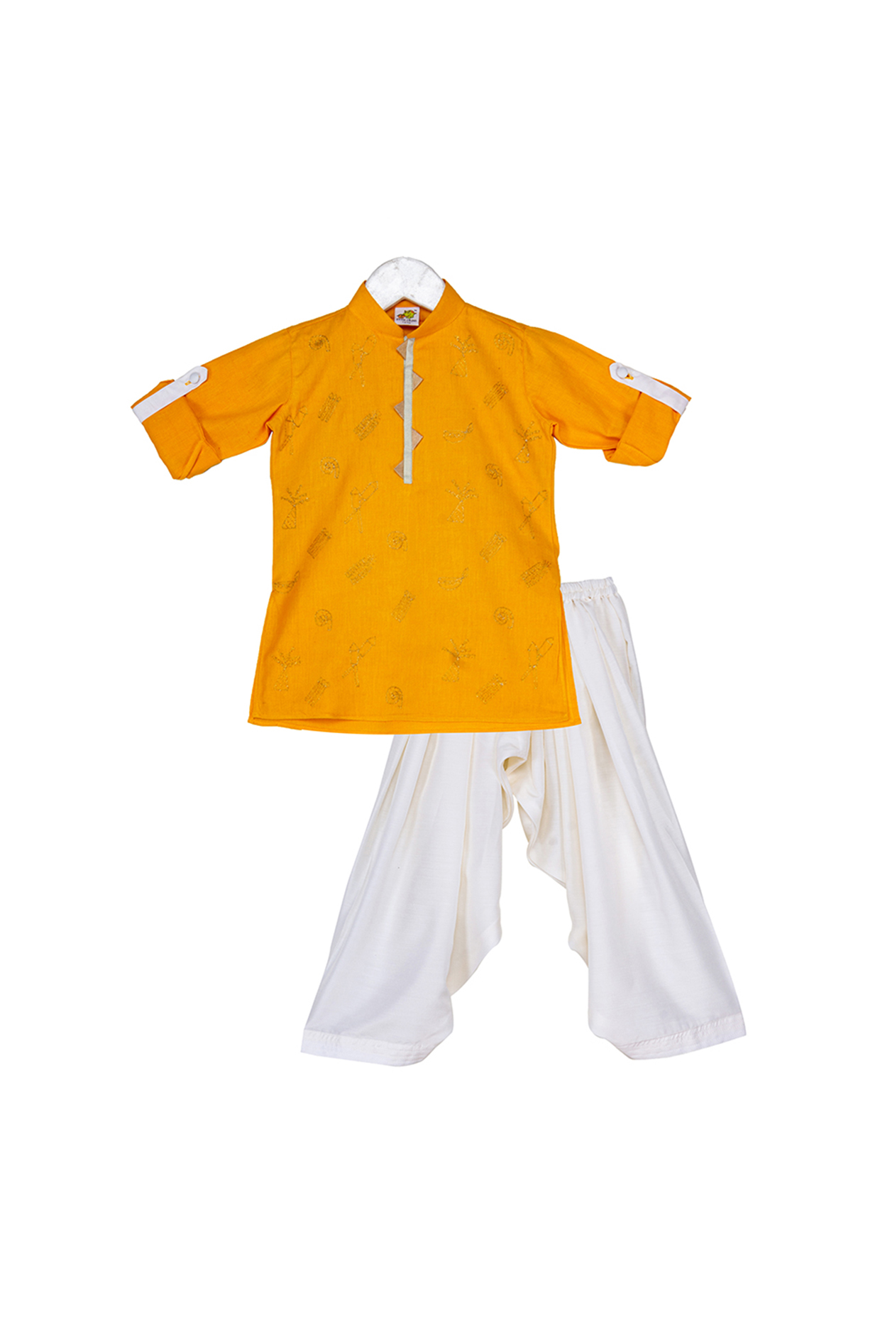 Mustard & Beige Embellished Kurta Set For Boys by Little Stars at Pernia's Pop Up Shop