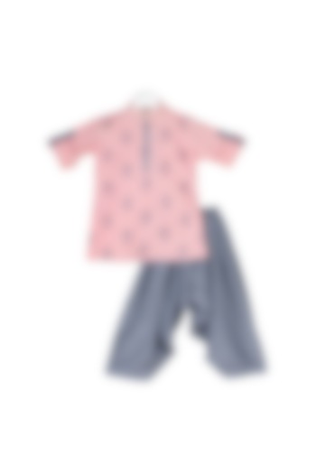 Peach & Grey Embroidered Kurta set For Boys by Little Stars