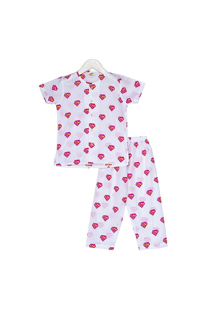 Pink Printed Nightsuit Set For Boys by Little Stars at Pernia's Pop Up Shop