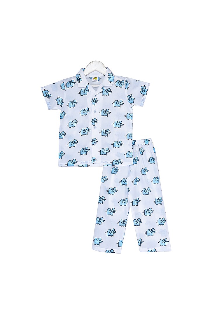 Blue Elephant Printed Nightsuit Set For Boys by Little Stars