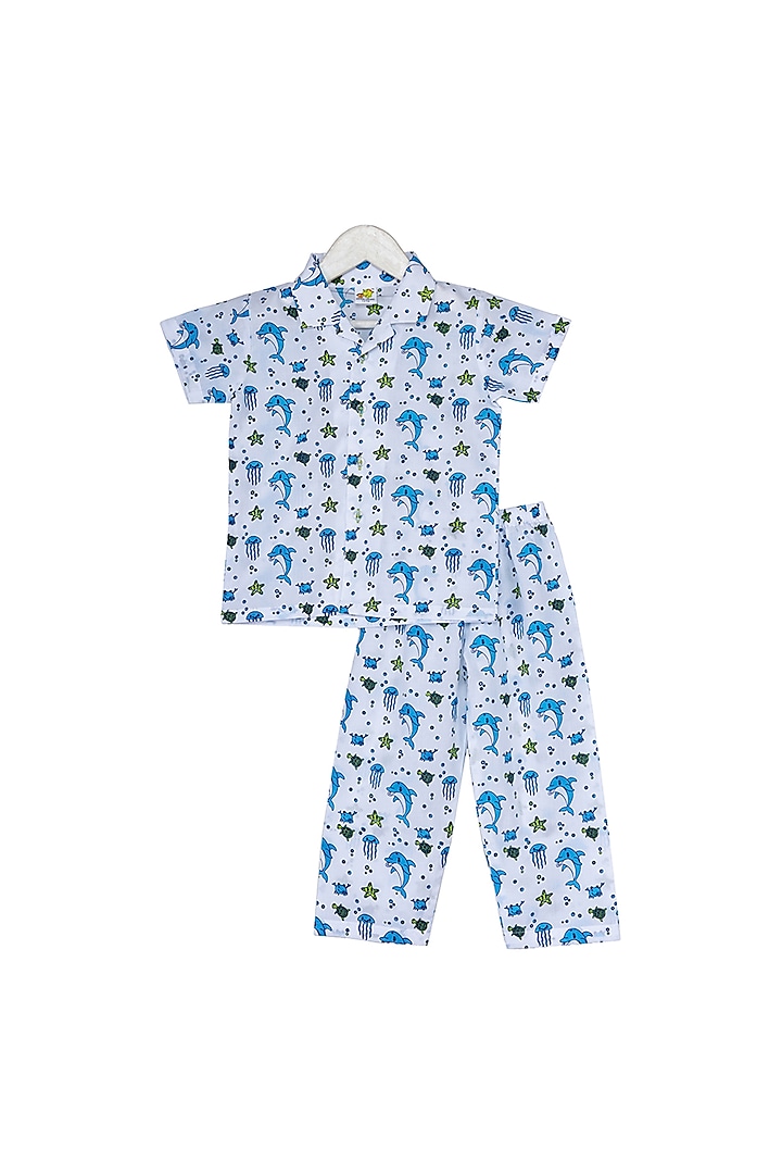 Blue Marine Life Printed Nightsuit Set For Boys by Little Stars