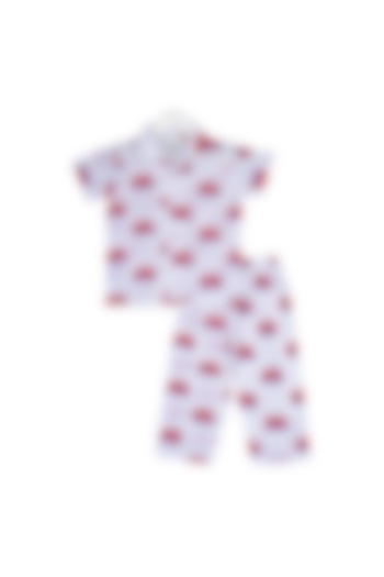 White Red Bus Printed Nightsuit Set For Boys by Little Stars