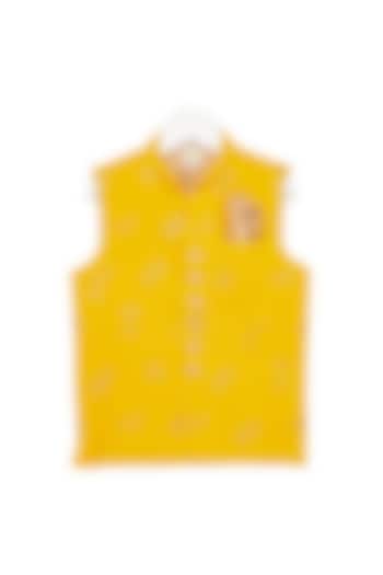 Mustard Embroidered Nehru Jacket For Boys by Little Stars at Pernia's Pop Up Shop
