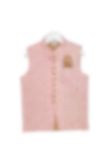 Peach Embroidered Cotton Nehru Jacket For Boys by Little Stars
