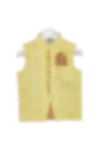 Lemon Yellow Zari Embroidered Nehru Jacket For Boys by Little Stars