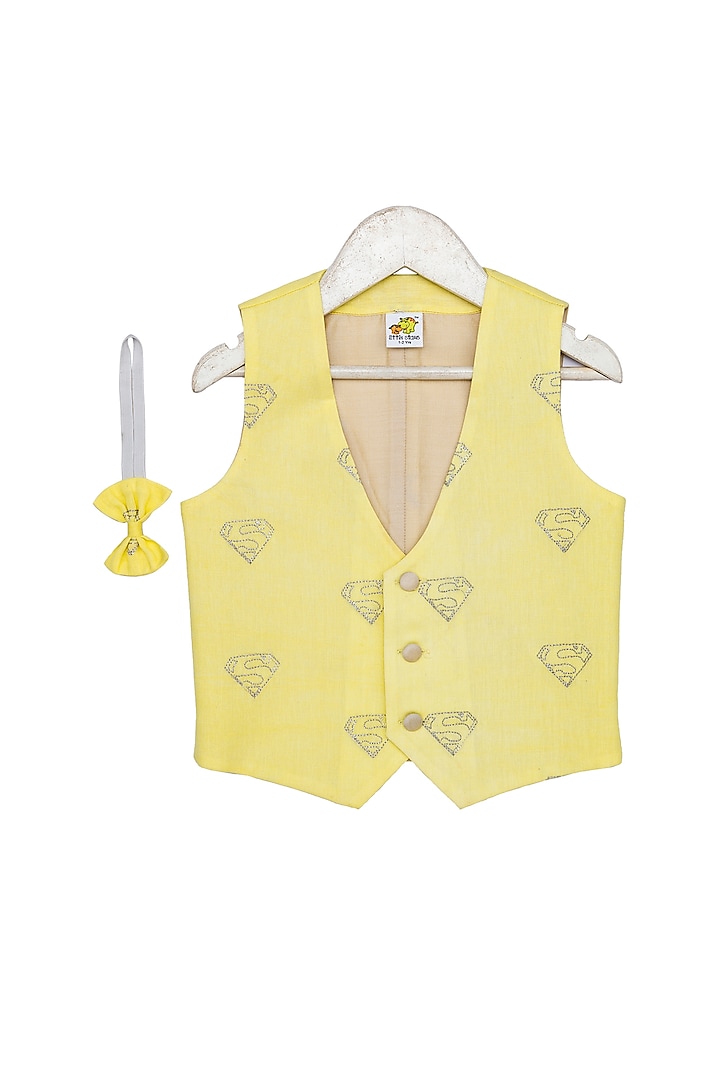 Yellow Embroidered Waistcoat With Bow For Boys by Little Stars