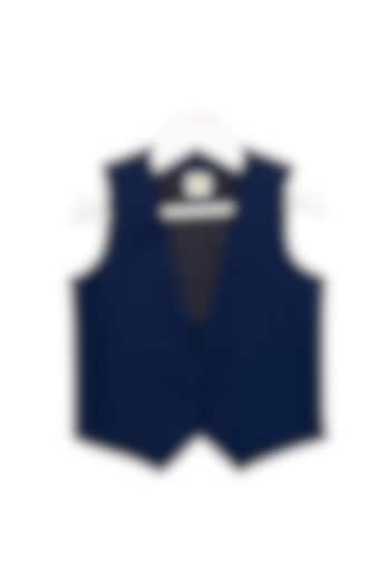 Navy Blue Cotton Cotton Waistcoat For Boys by Little Stars