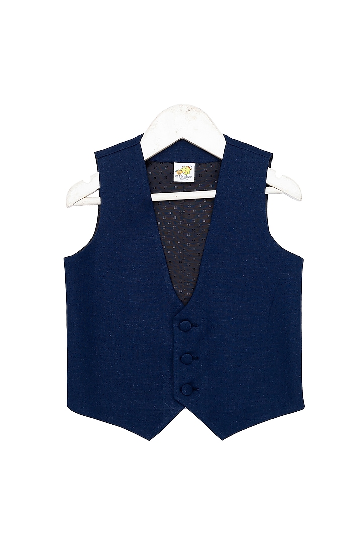 Navy Blue Cotton Cotton Waistcoat For Boys by Little Stars