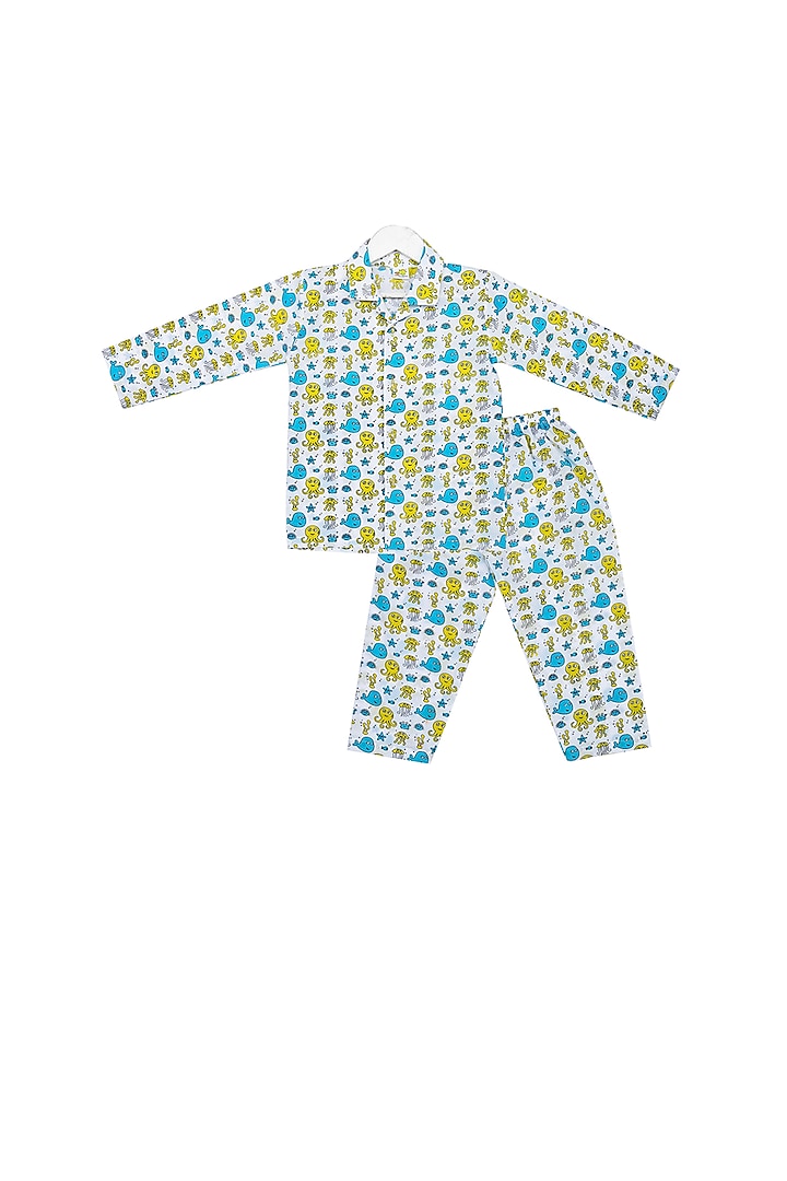White Beach Printed Night Suit For Boys by Little Stars