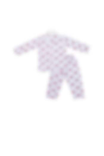 White Printed Night Suit Set For Boys by Little Stars