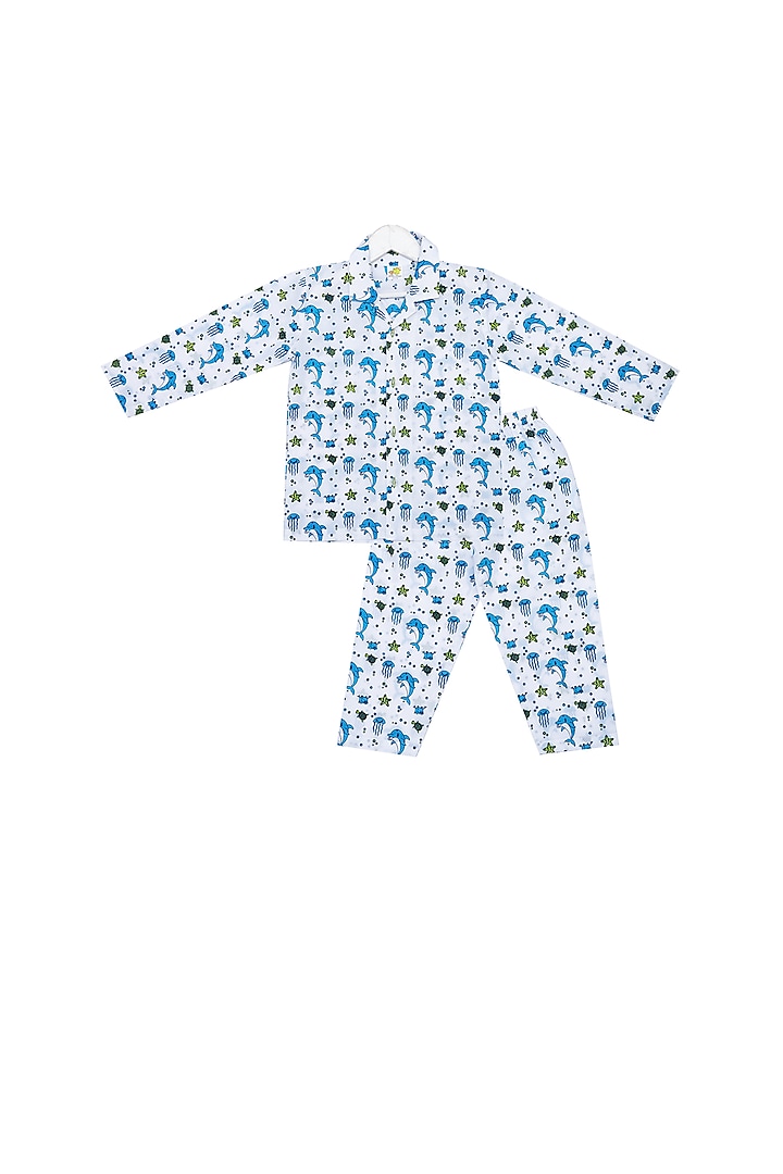 White Dolphin Printed Night Suit Set For Boys by Little Stars