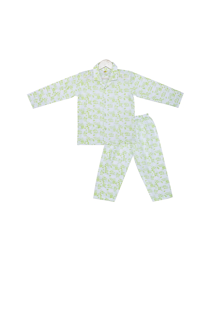 White Forest Lime Printed Night Suit Set For Boys by Little Stars