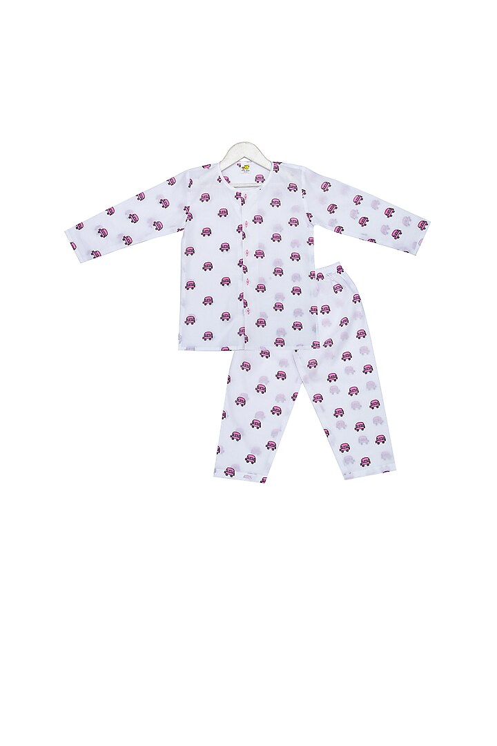 White Pink Van Printed Night Suit Set For Boys by Little Stars