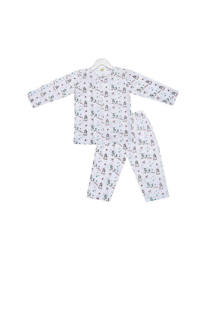 White Ponies Printed Night Suit Set For Boys by Little Stars