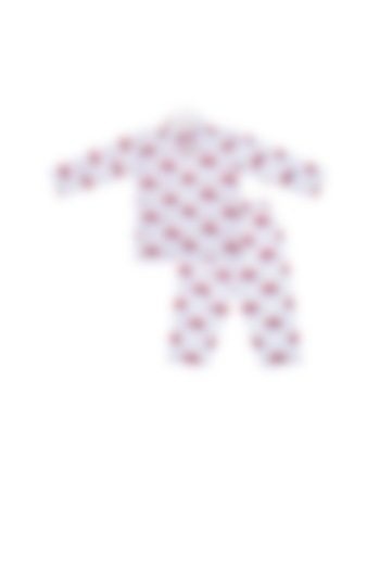White Red Bus Printed Night Suit Set For Boys by Little Stars