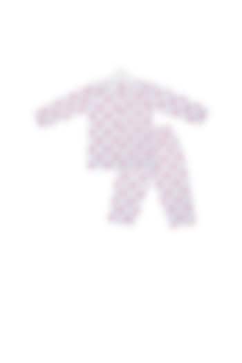 White Super Pink Printed Night Suit Set For Boys by Little Stars