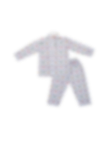 White Superhero Printed Night Suit Set For Boys by Little Stars