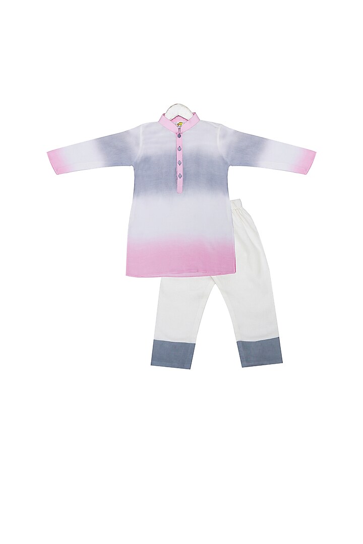 Pink & Grey Shaded Kurta Set For Boys by Little Stars