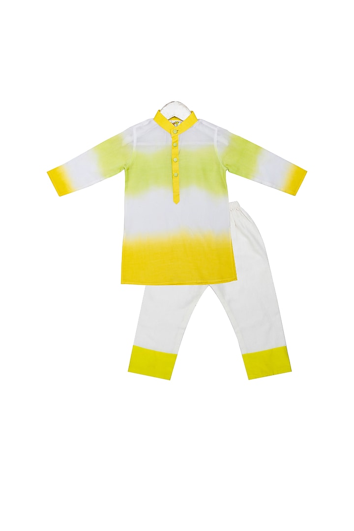 Yellow & Lime Shaded Kurta Set For Boys by Little Stars