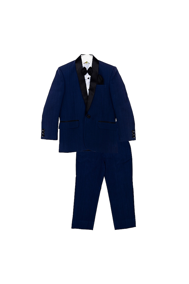 Navy Blue Tuxedo Set With Black Bow For Boys by Little Stars