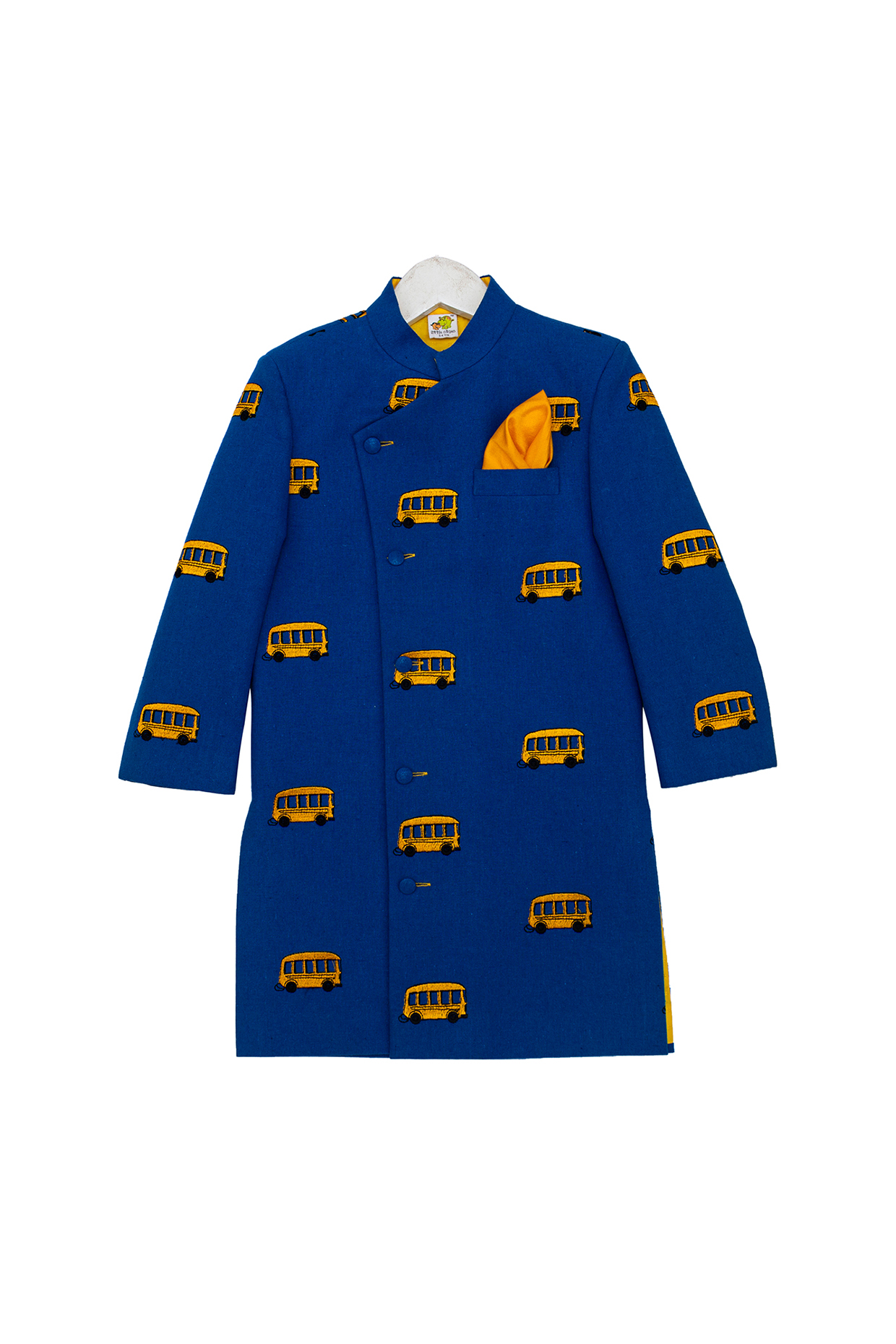 Navy Blue Embroidered Sherwani Set For Boys by Little Stars