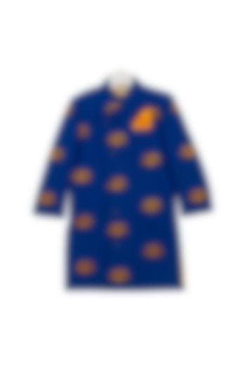Navy Blue Embroidered Sherwani Set For Boys by Little Stars