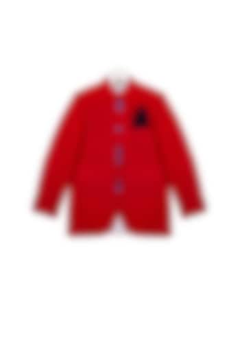 Tomato Red Bandhgala Jacket For Boys by Little Stars