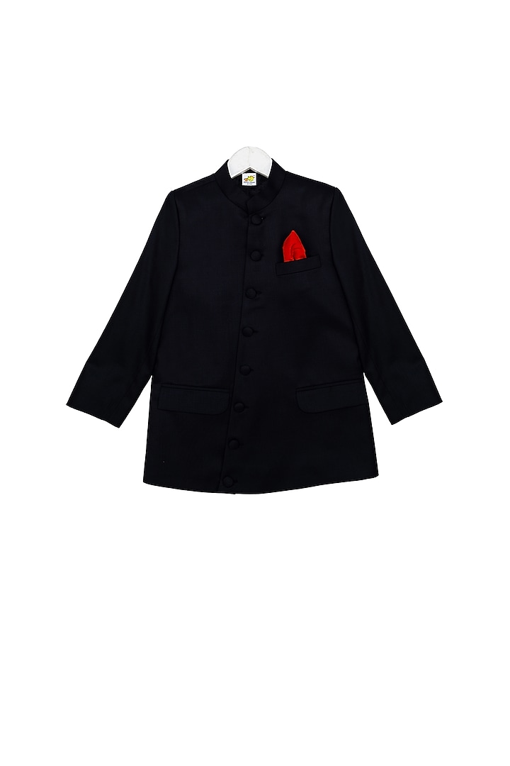 Black Striped Bandhgala Jacket For Boys by Little Stars