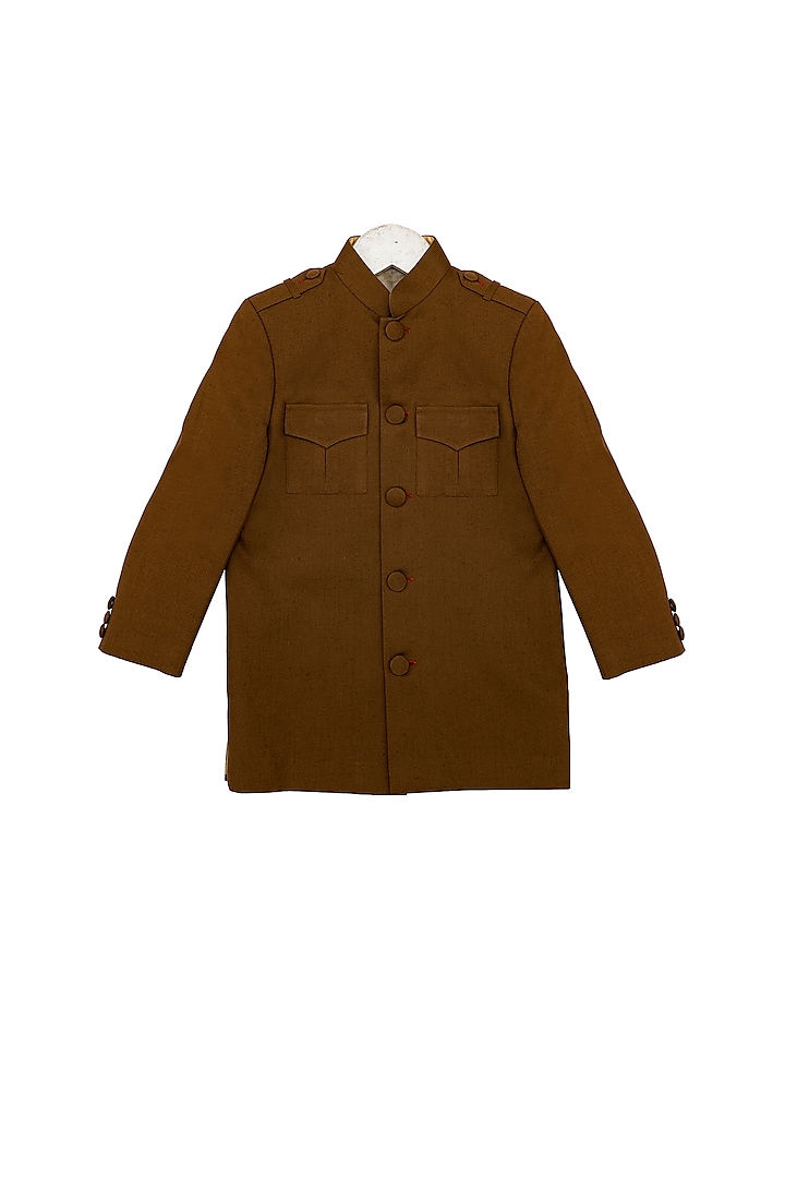 Light Brown Bandhgala Jacket For Boys by Little Stars