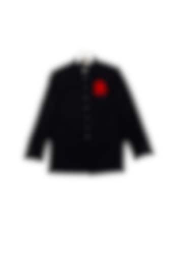 Black Bandhgala Jacket With Metal Buttons For Boys by Little Stars at Pernia's Pop Up Shop