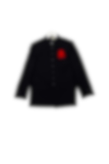 Black Bandhgala Jacket With Metal Buttons For Boys by Little Stars