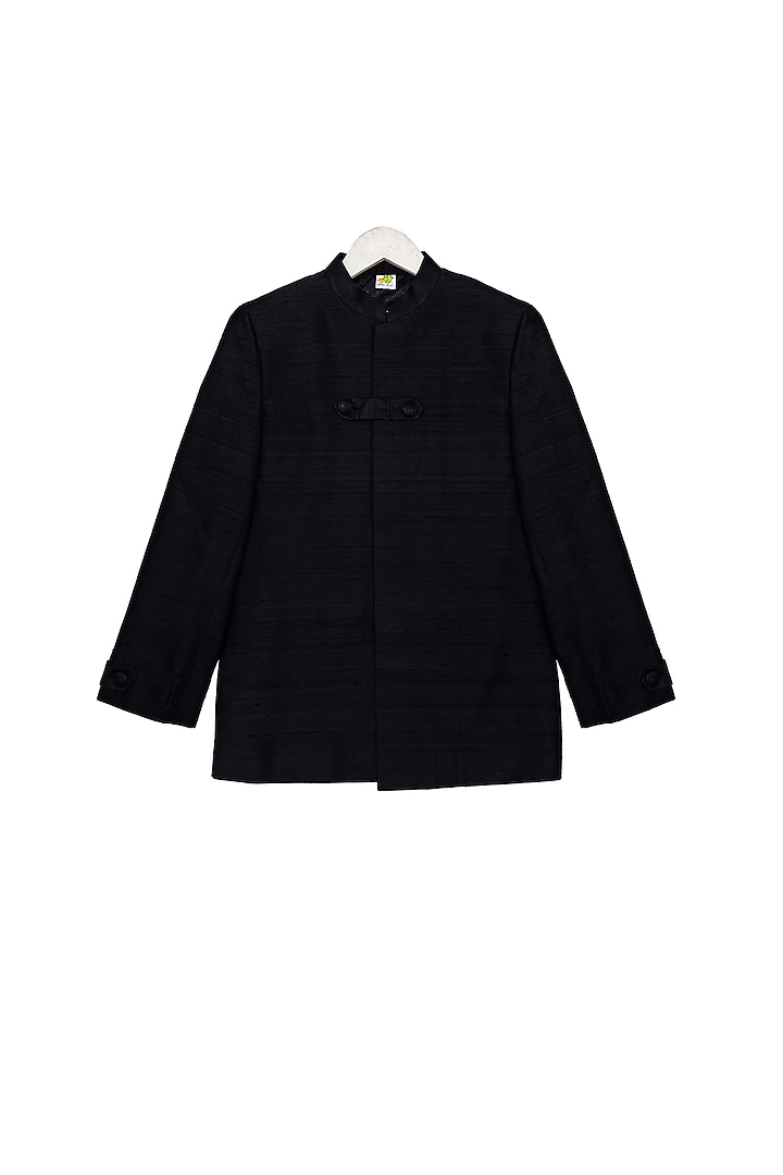 Black Concealed Bandhgala Jacket For Boys by Little Stars