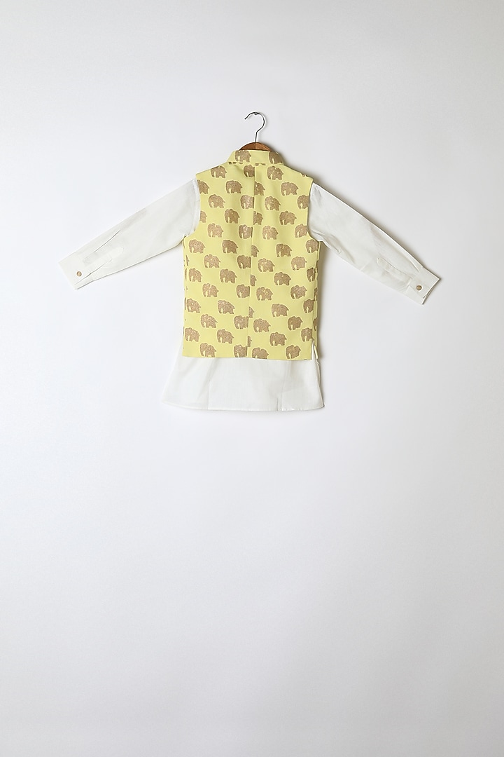 Lemon Yellow Printed Nehru Jacket Set For Boys by Little Stars at Pernia's Pop Up Shop