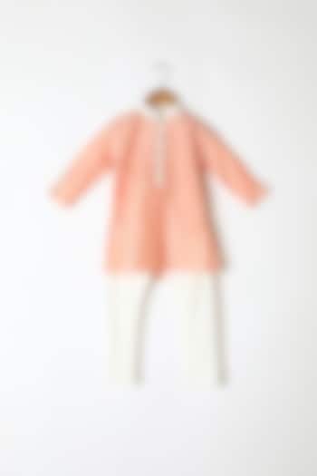 Peach Embroidered Kurta Set For Boys by Little Stars at Pernia's Pop Up Shop