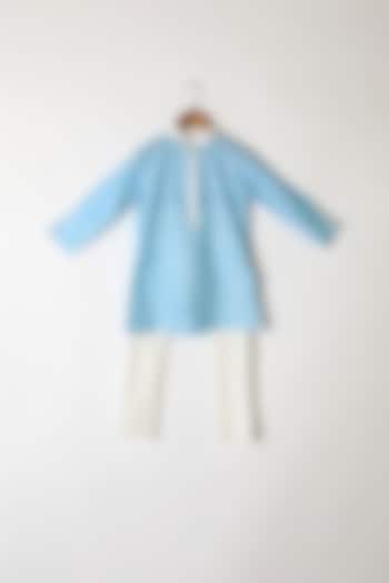 Sky Blue Embroidered Kurta Set For Boys by Little Stars