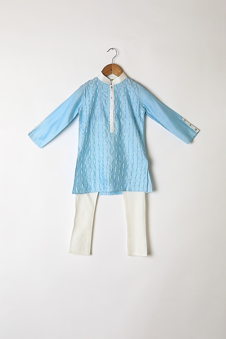 Sky Blue Embroidered Kurta Set For Boys by Little Stars