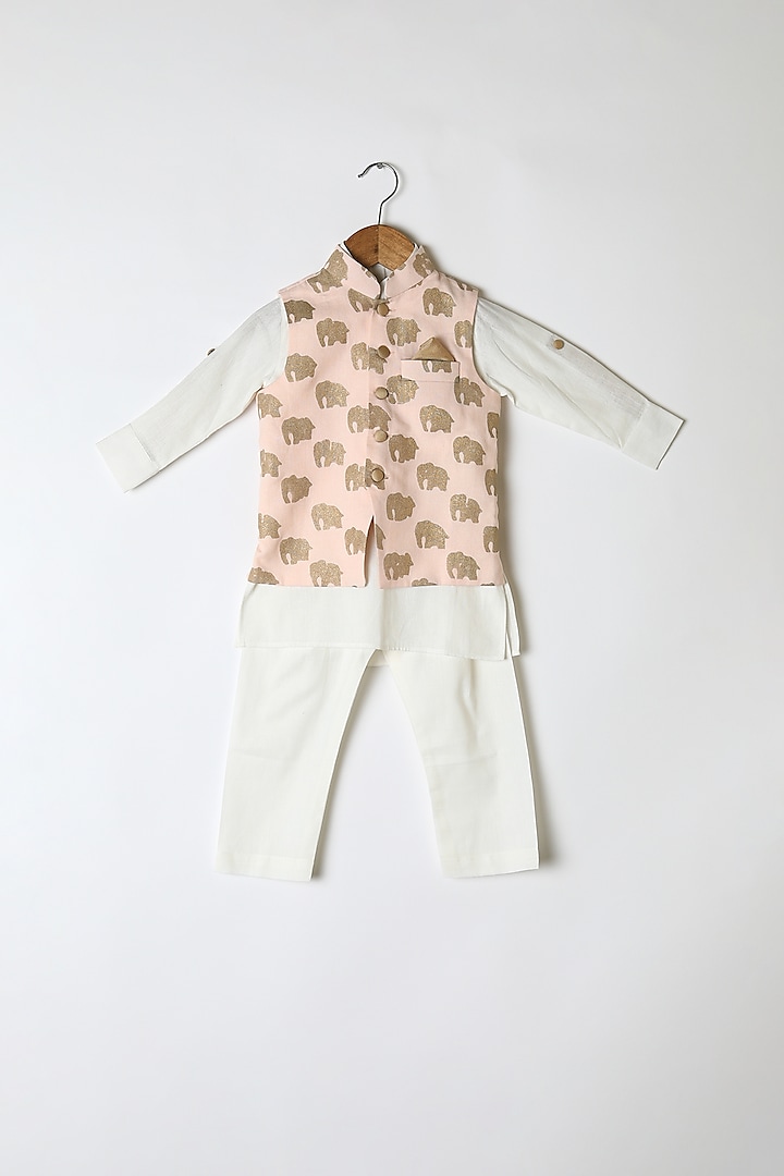 Pink Printed Nehru Jacket Set For Boys by Little Stars