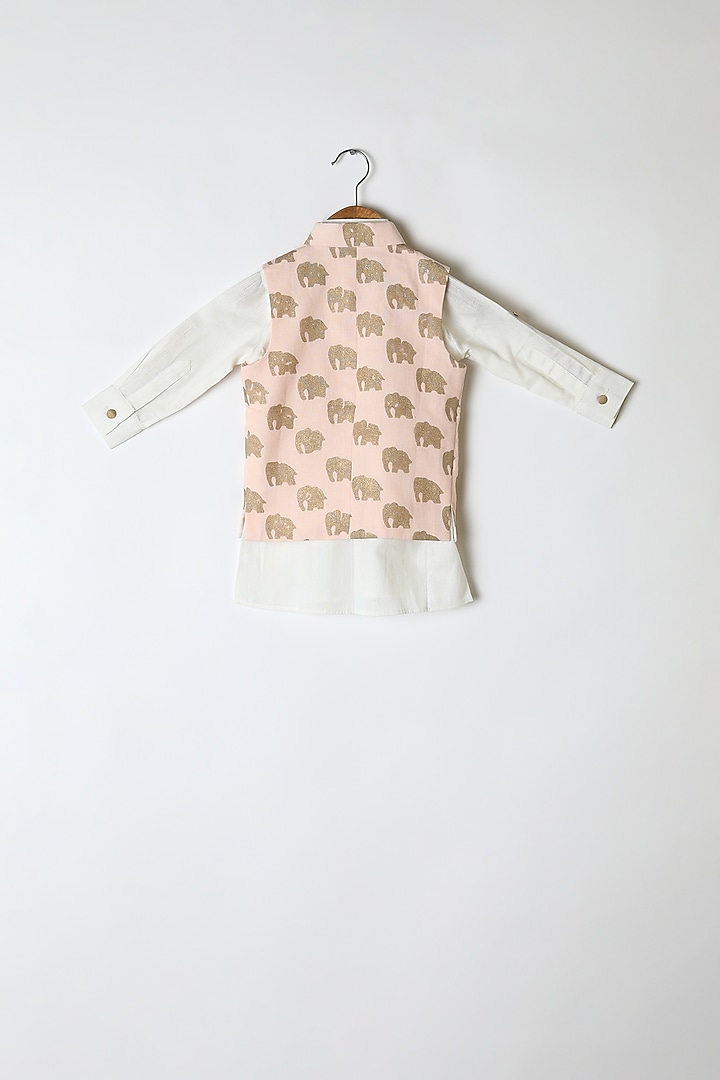 Pink Printed Nehru Jacket Set For Boys by Little Stars at Pernia's Pop Up Shop