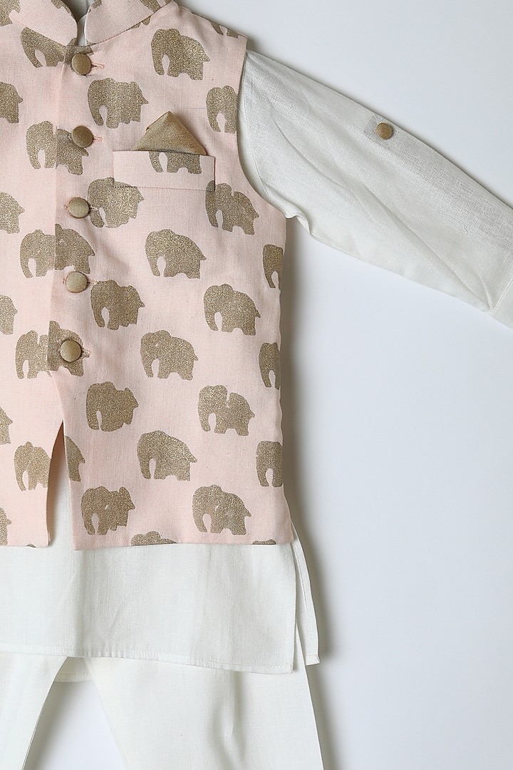 Pink Printed Nehru Jacket Set For Boys by Little Stars at Pernia's Pop Up Shop