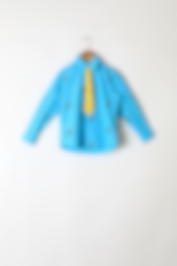 Sky Blue Embroidered Shirt With Tie For Boys by Little Stars