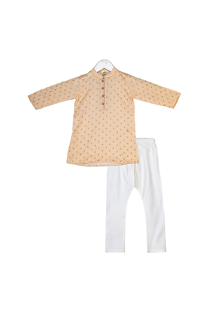 Peach Embroidered Kurta Set For Boys by Little Stars