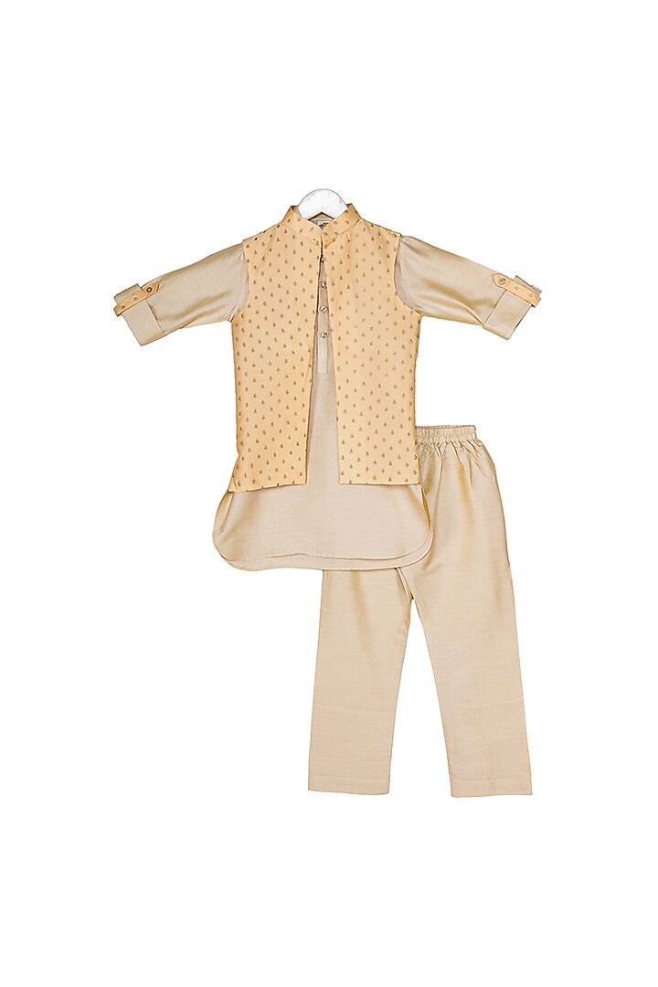 Peach Embroidered Jacket Set For Boys by Little Stars